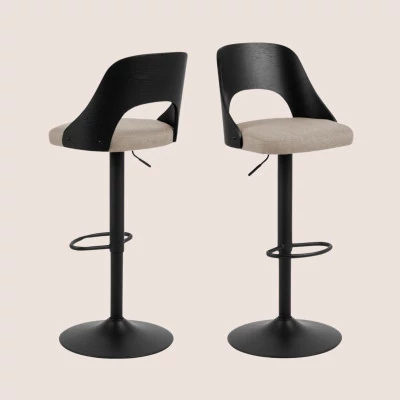 Tabouret de bar assise en tissu piétement en métal noir (lot de 2) - LUCKI