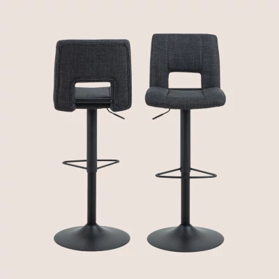 Tabouret de bar en tissu piétement tulipe noir (lot de 2) - SYLVETTE