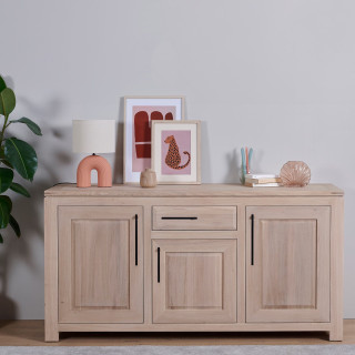 Buffet bas en chêne clair : 3 portes / 1 tiroir | Hellin