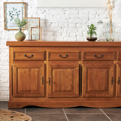 Buffet bas en bois La Bresse : 4 portes / style rustique | Hellin