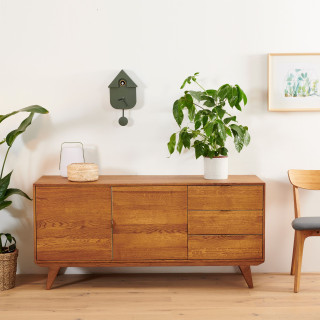 Buffet bas en bois : 2 portes et 3 tiroirs Style vintage  MALLET | Hellin