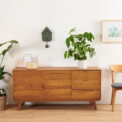 Buffet bas en bois : 2 portes et 3 tiroirs Style vintage  MALLET | Hellin