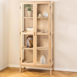 Vitrine en chêne blanchi et verre 2 portes L80 - HELLIN