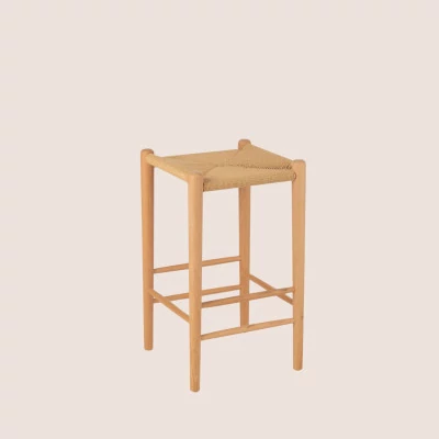 Tabouret de bar en corde et bois LEO - HELLIN