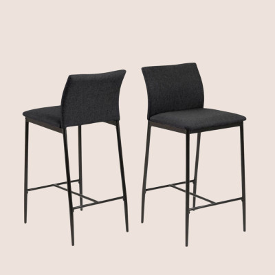Tabourets de bar en métal et tissu gris (lot de 2) FAUST - HELLIN