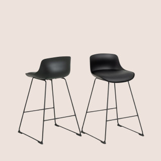 Tabourets de bar bas en métal et simili (lot de 2) LILIAN - HELLIN