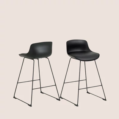 Tabourets de bar bas en métal et simili (lot de 2) LILIAN - HELLIN