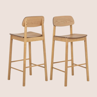 Tabourets de bar avec dossier en bois naturel (lot de 2) IZIA - HELLIN