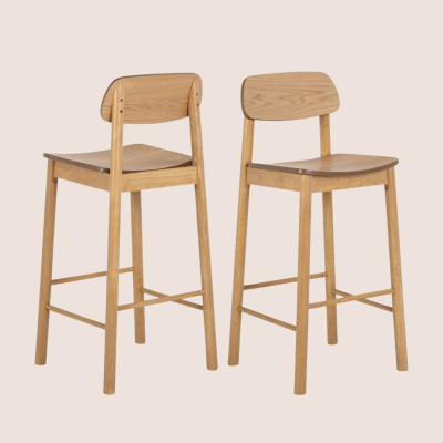 Tabourets de bar avec dossier en bois naturel (lot de 2) IZIA - HELLIN