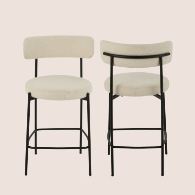 Chaises de bar bouclette et métal noir (lot de 2) GERDA - HELLIN