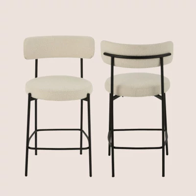 Chaises de bar bouclette et métal noir (lot de 2) GERDA - HELLIN