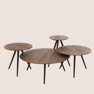 Tables basses gigognes rondes en teck recyclé et métal (set de 4) -HELLIN