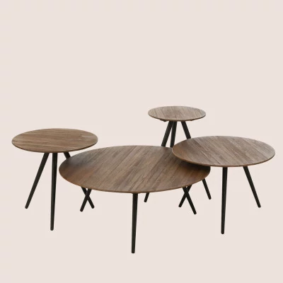 Tables basses gigognes rondes en teck recyclé et métal (set de 4) -HELLIN