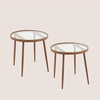 Table basse en verre et métal / lot de 2 | Hellin