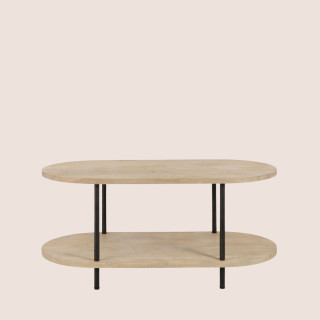 Table basse ovale en bois de manguier à double plateau et piétement en métal - SALI