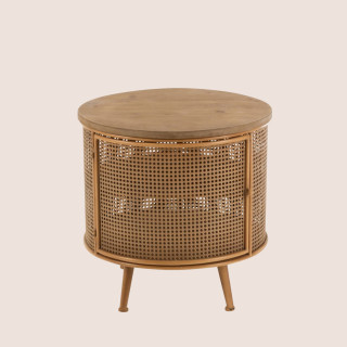 Bout de canapé rond en bois et en métal avec rangement D60 DETROIT - HELLIN