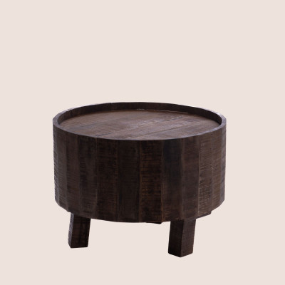 Table basse ronde en manguier foncé avec rangement D60 FORET - HELLIN