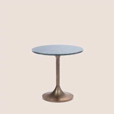 Bout de canapé tulipe en métal doré et marbre vert D46 -HELLIN