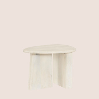 Table basse de salon triangulaire forme galet en bois de manguier L60 JUAREZ - HELLIN