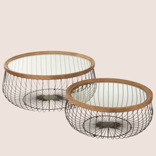 Tables basses rondes en bois et métal (set de 2) LATINA - HELLIN