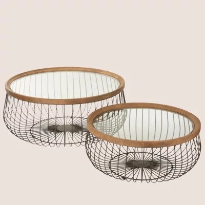 Tables basses rondes en bois et métal (set de 2) LATINA - HELLIN