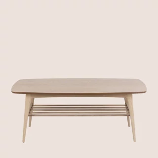 Table basse rectangulaire en chêne blanchi 1 tablette KIRSTEN - HELLIN