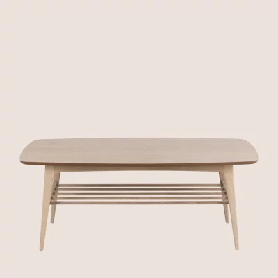 Table basse rectangulaire en chêne blanchi 1 tablette KIRSTEN - HELLIN