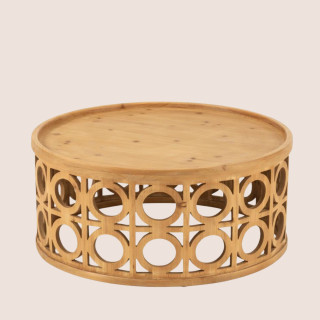 Table basse ronde sculptée en bois D78 CAHUITA - HELLIN