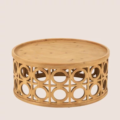 Table basse ronde sculptée en bois D78 CAHUITA - HELLIN