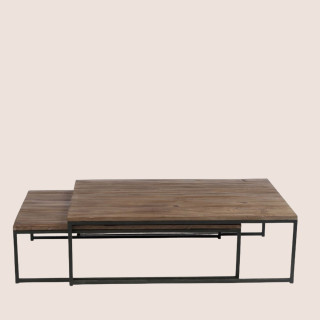 Tables basses industrielles imbriquées, en bois brut et métal - Hellin