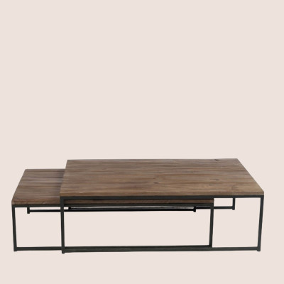 Tables basses industrielles imbriquées, en bois brut et métal - Hellin