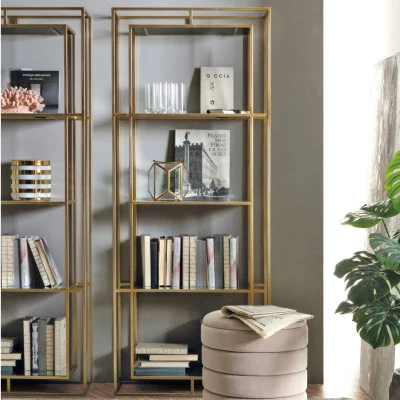 Bibliothèque contemporaine en métal doré et verre L68 LAURE - HELLIN