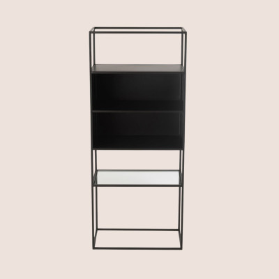 Bibliothèque en métal noir et verre 4 étagères LUCE - HELLIN