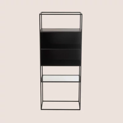 Bibliothèque en métal noir et verre 4 étagères LUCE - HELLIN