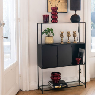 Bibliothèque en métal noir et verre 2 portes - HELLIN