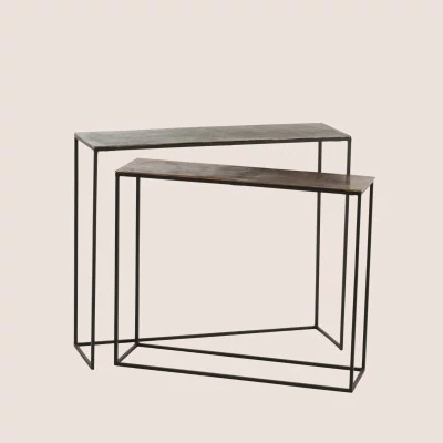 Set de 2 consoles rectangulaires en métal orange rouille/noir L100 BIJAGOS - HELLIN