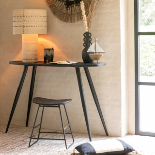 Console ovale en teck recyclé brossé et en métal L120 -HELLIN