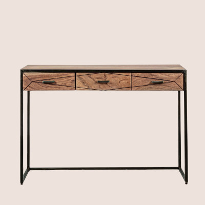 Console en bois d'acacia et structure en métal 3 tiroirs ELEANOR - HELLIN
