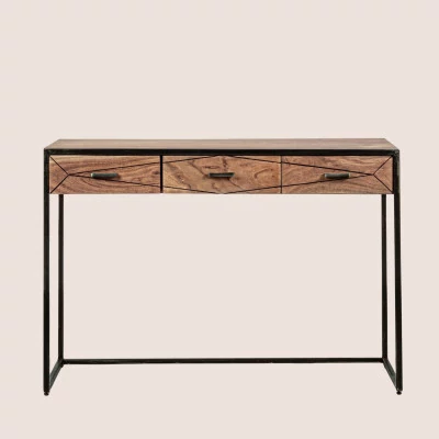 Console en bois d'acacia et structure en métal 3 tiroirs ELEANOR - HELLIN