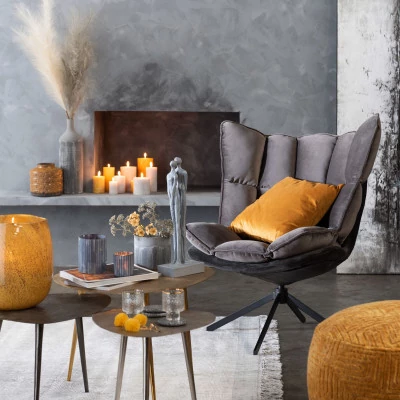 Fauteuil moderne relax en tissu gris et métal FENIX - HELLIN