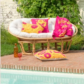 Fauteuil papasan double en rotin beige MIKA - HELLIN