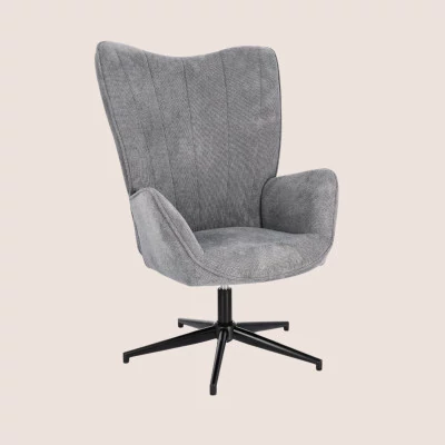Fauteuil de salon pivotant en tissu à accoudoirs dossier haut - HELLIN