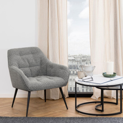 Fauteuil en tissu gris piétement obliqué en métal noir - SAMY