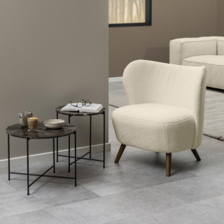 Fauteuil en tissu écru piétement en bois peint en noir- WINNY