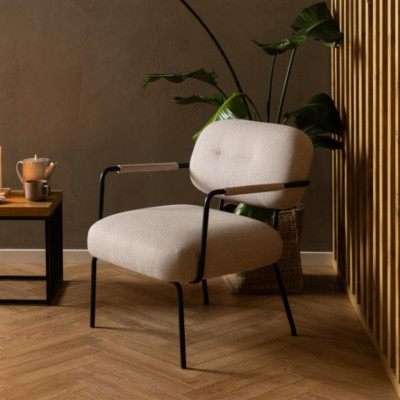 Fauteuil lounge de salon en tissu beige et métal MALRONE - HELLIN