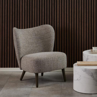 Fauteuil en tissu chiné crème et pieds en bois EROS - HELLIN