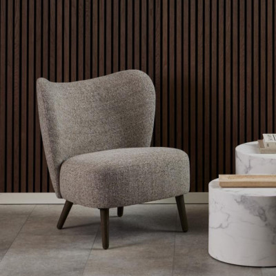 Fauteuil en tissu chiné crème et pieds en bois EROS - HELLIN