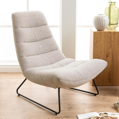 Fauteuil lounge en tissu bouclette beige WESTON - HELLIN
