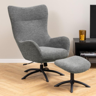 Fauteuil à oreilles pivotant avec repose-pieds en tissu BRISTOL - HELLIN