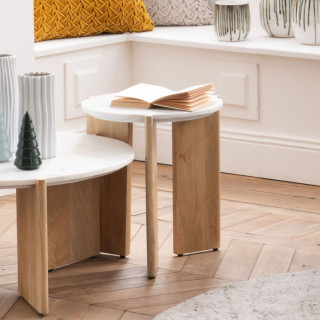 Bout de canapé rond en bois et en marbre D40 VALDEZ - HELLIN